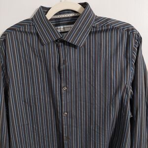 Perry Ellis Black Dress Shirt with Blue Pinstripes